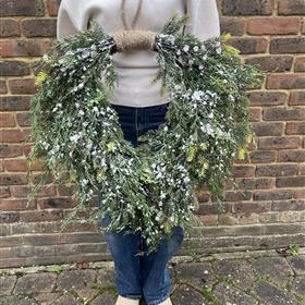 Evergreen Snowy Teardrop Christmas Wreath