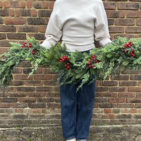 Evergreen &amp; Red Berry Christmas Garland